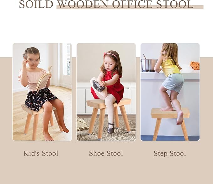 Wooden Step Stool for Kids, 9.8’’ inch Solid Kids Step Stool with Four Detachable and Assembled Legs, Anti-Slip Step Stools for Bathroom, Kitchen, Bedroom, Plant Stand