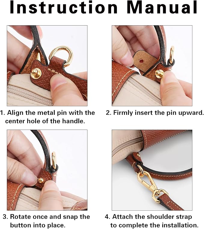 Mini Bag Organizer with Genuine Leather Crossbody Strap Conversion Kit, Compatible with Longchamp Mini Bag – Inner Liner Insert + Strap Kit Set, Beige