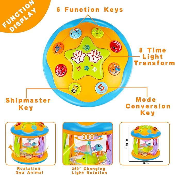 Baby Toys 0-6 Months Ocean Rotating Projector Musical Light Up Tummy Time Toys for Infants 0-3 4 5 6 7 8 9 Months Baby Aquarium Crawling Toys 6-12 Month Boys Girls 1 2 Year Old Birthday Newborn Gifts