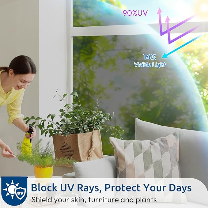 rabbitgoo Window Privacy Film One Way Window Tint for Home, Removable Reflective Heat Sun Blocking Anti UV Glass Door Covering, Mirror Tinting Film House Office, 17.5 in X 9.8 Feet, Black Silver