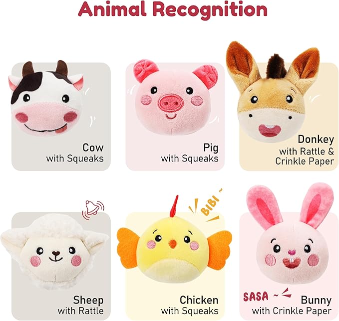 Baby Toys 6-12 Months - Soft Plush Surprise Barn Stuffed Farm Animals, Rattle, Crinkle, Mirror, Montessori Toys for Babies Sensory Toys for Toddlers 1-3, Baby Stocking Stuffers