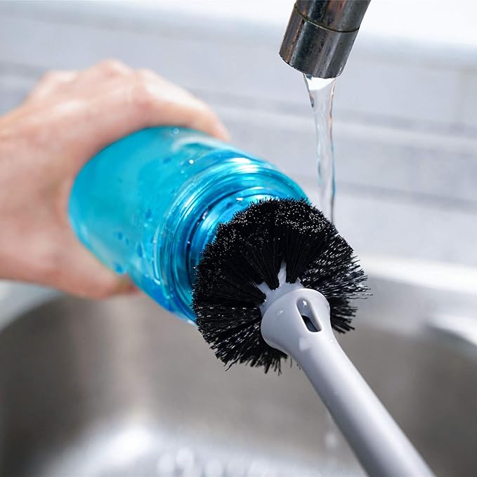 MOSOLAN 2-in-1 Water Bottle Brush and Straw Cleaner Brush, Long Handle Water Bottle Scrubbing Brush for Water Bottles, Glasswares, Mugs, Flasks, Tumblers and Kitchen Sink, Black, 2 Pack