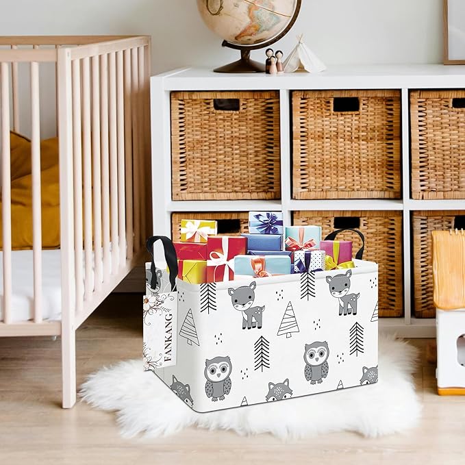 FANKANG Storage Bins,Nursery Hamper Canvas Laundry Basket Foldable with Waterproof PE Coating Storage Baskets for Boys and Girls, Office, Bedroom, Clothes,Toys(Rec-Animal ）