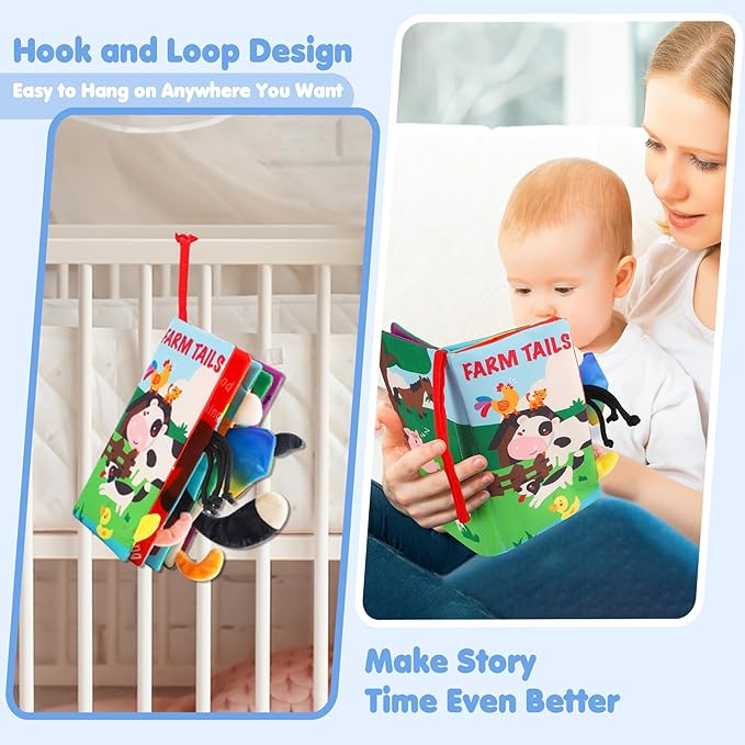 beiens Fabric Book for Baby, Baby Books 0 to 3 Years Touch, My Little Interactive Activity Book, Educational Toy for Children Gift Idea from Birth, Soft Crinkle Book with Animals