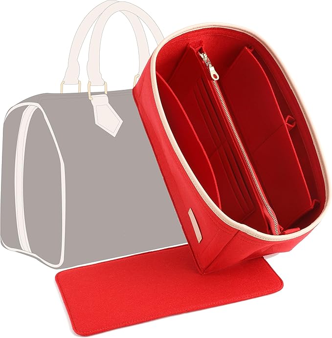 Purse Organizer Insert for Handbags, Fit Speedy 25 Neverfull Felt Tote Insert with Base Shaper Zipper Bag in Bag