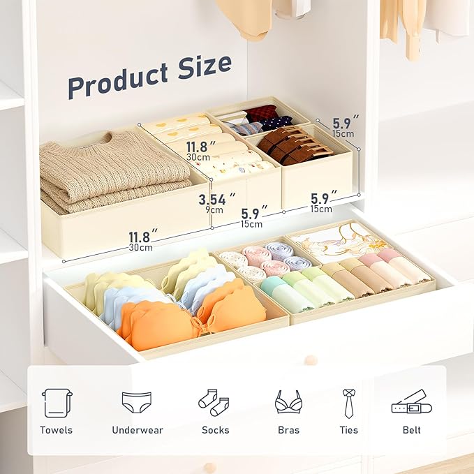 DIMJ Drawer Organizer Clothes Storage - 24 Pack Baby Dresser Organizer for Nursery Closet Organization, Fabric Drawer Organizer Bins for Underwears Socks Bras, Foldable Storage Dividers for Bedroom