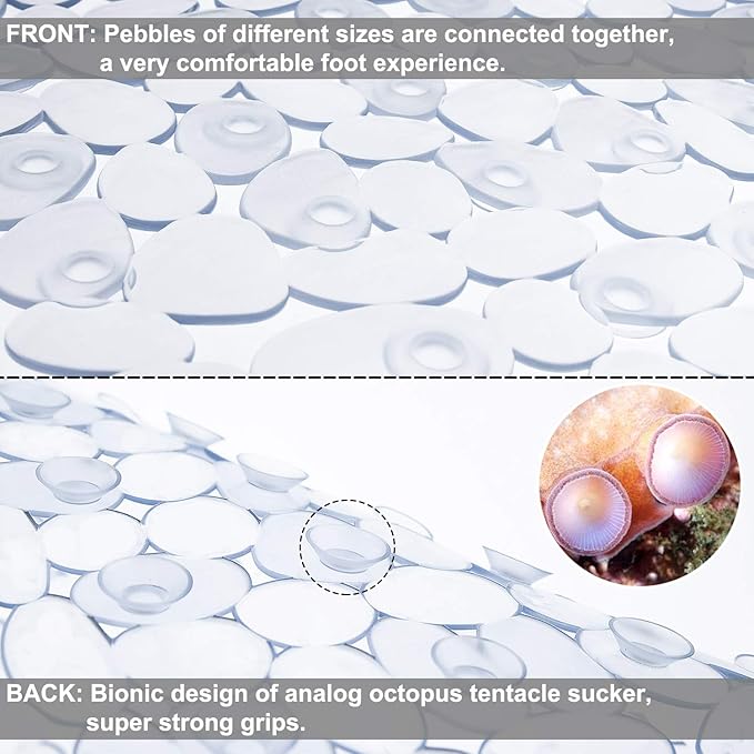 Bath Tub and Shower Mats, Non-Slip Pebble 35 x 16 Inches Machine Washable Bathtub Mat with Drain Holes, Suction Cups for Bathroom (Clear)