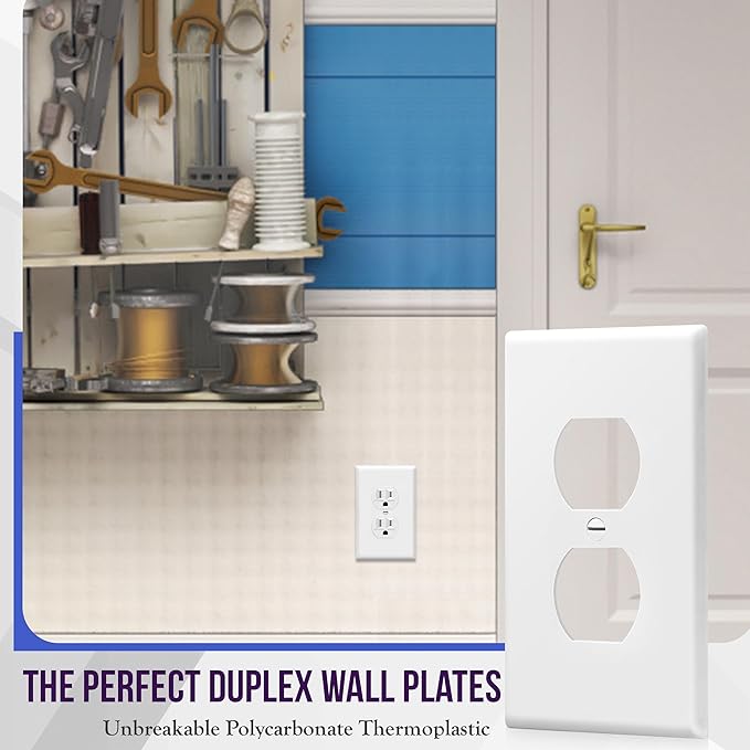 ENERLITES Mid-Size Duplex Receptacle Outlet Wall Plate, Electrical Outlet Covers Plates, Midway Size 1-Gang 4.88" x 3.11", Polycarbonate Thermoplastic, UL Listed, 8821M-W-10PCS, White (10 Pack)