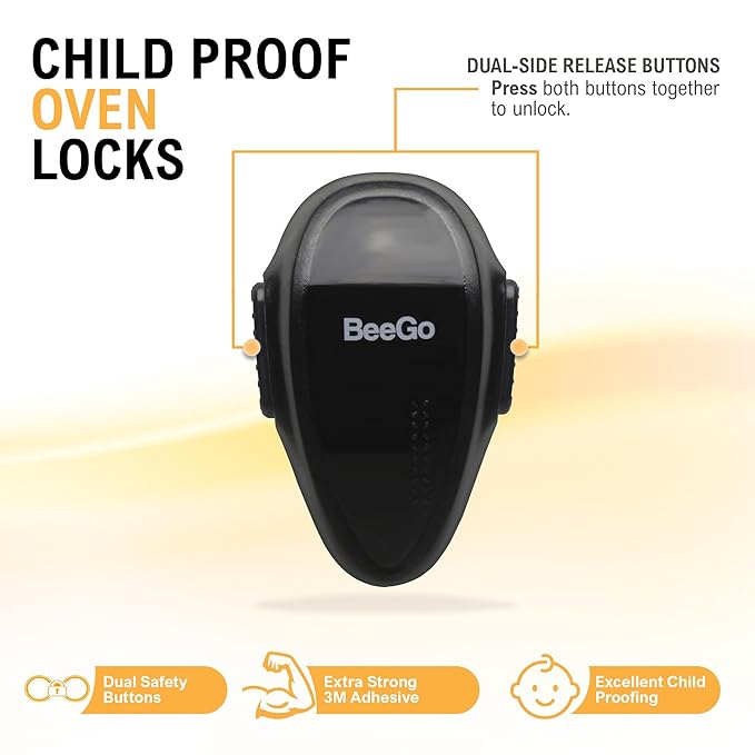 Oven Lock Child Safety – Award Winning Self-Adhesive Baby Proofing Oven Door Latch, Easy Install Heat-Resistant Safety Lock by BeeGo (Black)