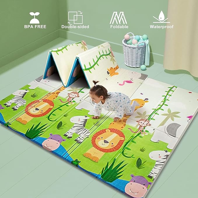 UANLAUO 71x59 Foldable Baby Play Mat for Floor - Thick Foam Kids Play Mat Playmats for Babies and Toddlers, Large Non-Toxic Tummy Time and Crawling Playmat, Reversible Portable Anti-Slip Floor Mats
