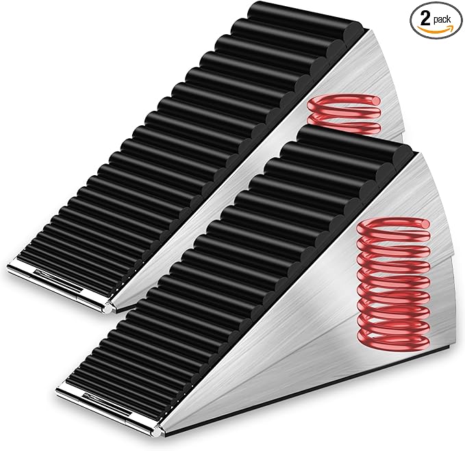 2Pc Strongest Door Stoppers for Bottom of Door- Spring Heavy Duty Door Stop Wedge, 3 Inch High Adjustable Metal Rubber Large Doorstop Strong Grip, Suits Carpet, Tile,Home,School,Commercial
