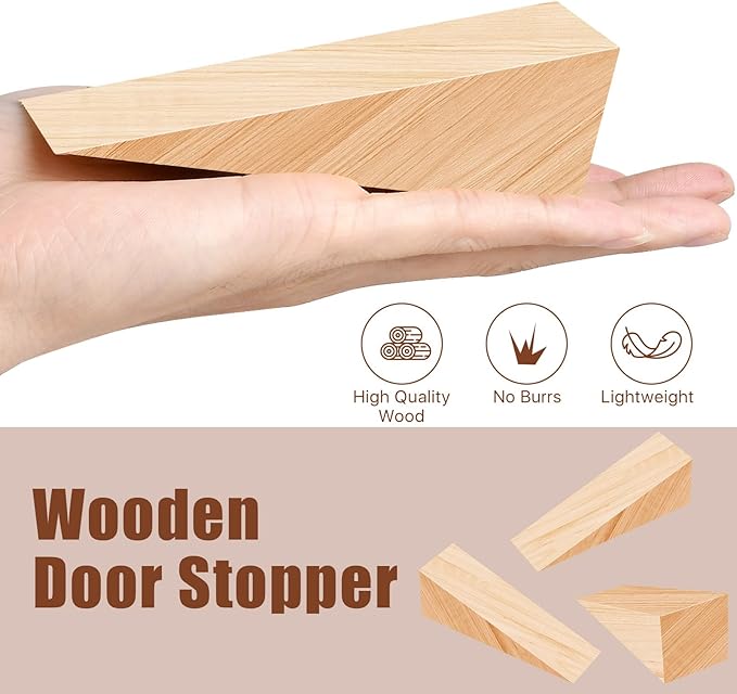 10 Pcs Wooden Door Stoppers, Non-Slip Wedges for Bottom of Door, Triangle Blocks for Chair Caning, Firefighter Door, Home, Office