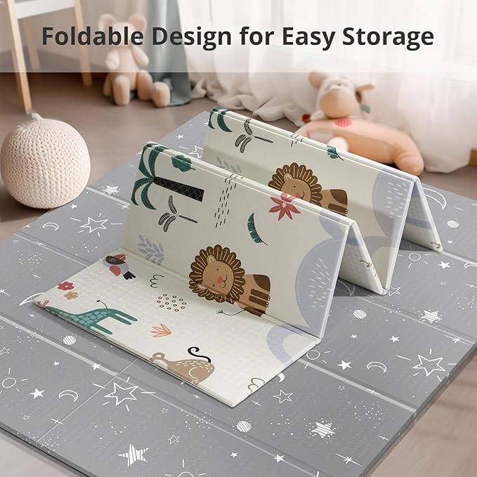 79x71 Extra Large Baby Play Mat for Floor, Foldable Foam Playmat for Babies 0-12 Months & Kids, Non-Toxic Waterproof Baby Mat for Floor, Thick Playpen Mat for Tummy Time Crawling
