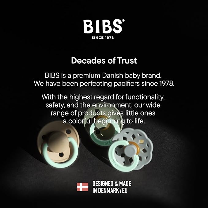 Bibs Colour Pacifier 2-Pack | BPA Free Soother, Round Nipple. Natural Rubber Latex,