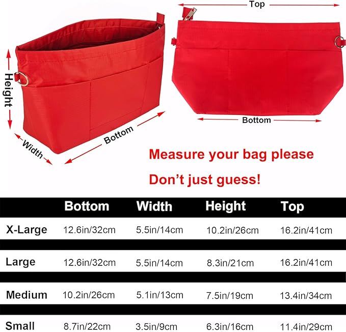 Time Wing Handbag Tote Purse Organizer Insert Bag Liner Shaper Divider Zipper 11 Pockets Compartments Medium Red