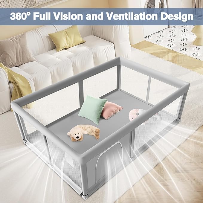 65×50 Inches Baby Playpen, Playpen for Babies and Toddlers, Baby Play Yards Indoor & Outdoor, Sturdy Safety Play Pen with Soft Breathable Mesh, Toddlers Activity Center with Anti-Slip Base