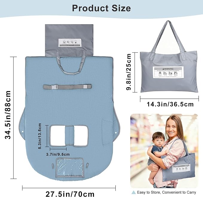 Muslin Shopping Cart Cover for Baby Soft & Breathable High Chair Covers for Restaurant Seat Grocery Cart Cover with Storage Pocket Machine Washable for Infant Toddler Boy Girl, Dusty Blue