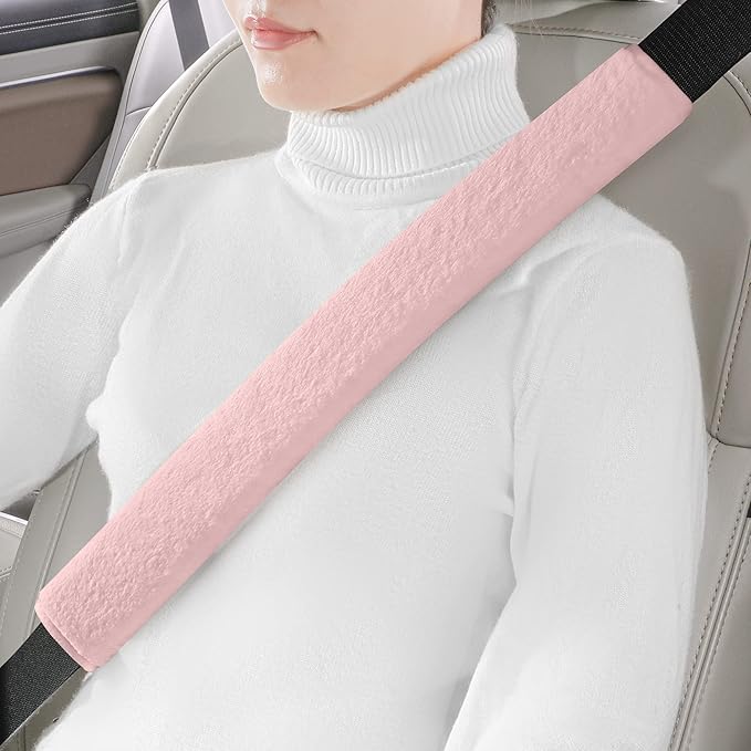 LACDL Extra Long Seatbelt Cover Super Soft Furry for Adults Kids Women & Men, Thick Plush Full Car Seat Belt Strap Cushion, Fluffy Shoulder Pad Protector, Auto Interior Accessories, 1pc, Pink, 15.5in
