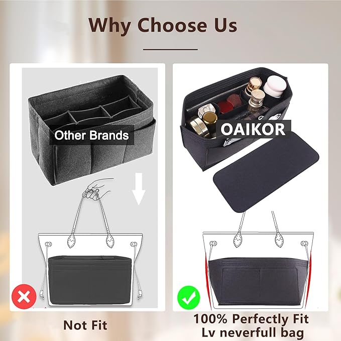 Purse Organizer Insert with Base Shaper,Felt Zipper Tote Handbag Organizer Compatible with Lv Neverfull PM, City 30 and More, 10 Compartments, Black/M