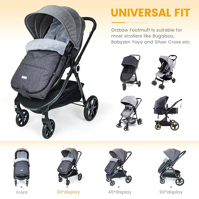 Orzbow Warm Bunting Bag Universal, Stroller Sleeping Bag Cold Weather,Waterproof Toddler Footmuff (Dark Grey)