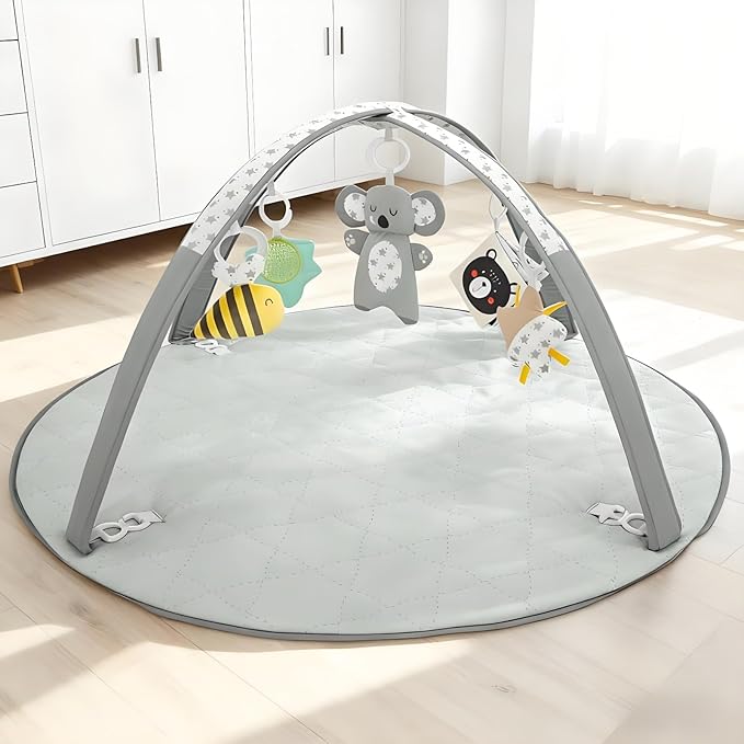LADIDA Baby Play Gym, Activity Mat, 3 Stage Play Mat Padded Tummy Time Mat with STEM Based Toys for Sensory and Motor Skill Development, Newborn to Toddler