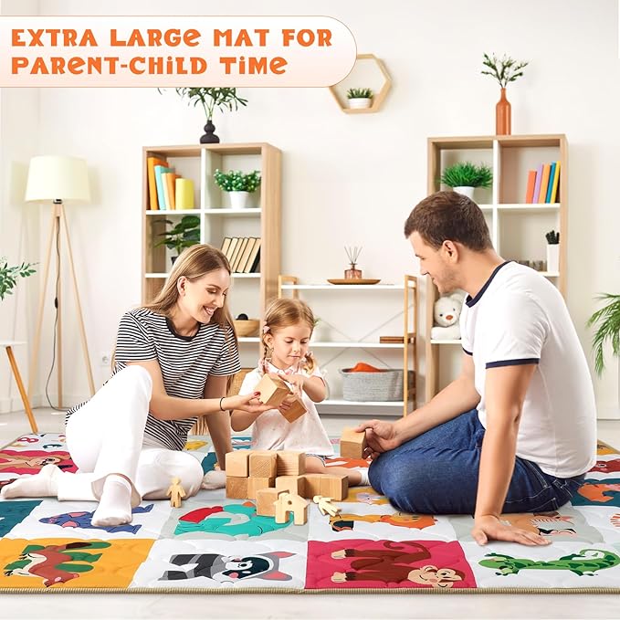 Baby Play Mat for Floor 59 * 71 inch, Extra Thick Soft Cushioning Foam Mat for Kids, Non Slip & Washable Crawling Mat for Toddler, Padded Play Mat for Baby Tummy Time