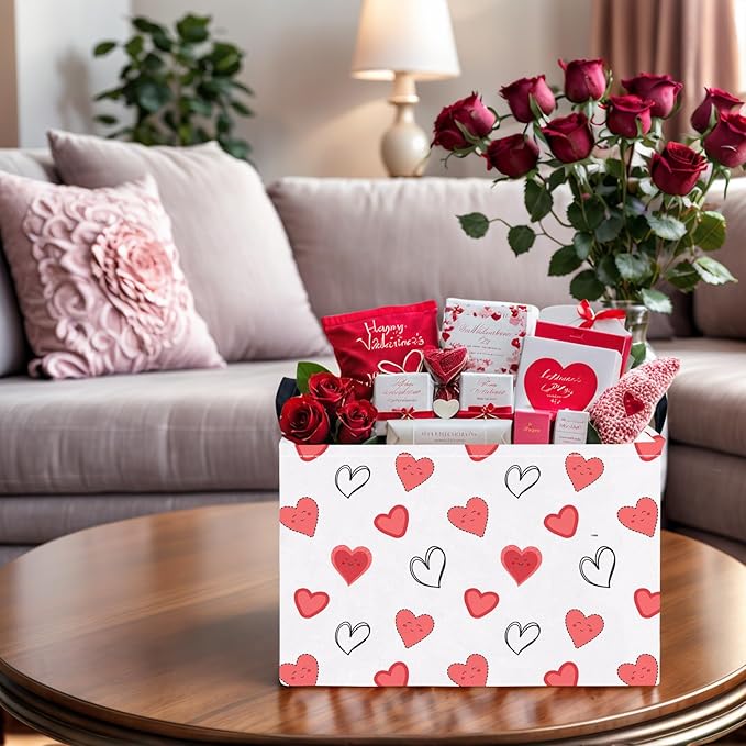 ASKETAM Valentine's Day Basket for Gifts Empty Cute Heart Large Gift Basket Decorative Storage Bin for Kid and Baby Room Décor (Cartoon Smiley Face Heart)
