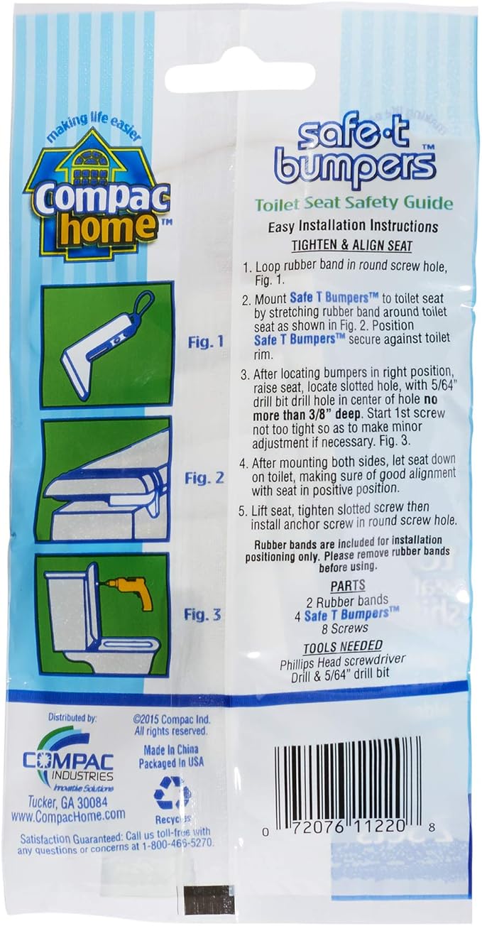 COMPAC Home Stabilizers T Bumpers, Lock Place, Keeps Children, Elderly, Disabled Safe from Slipping Off Shaking, Moving or Wobbly Toilet Seat (1 Set), White, 1 Count (Pack of 1)