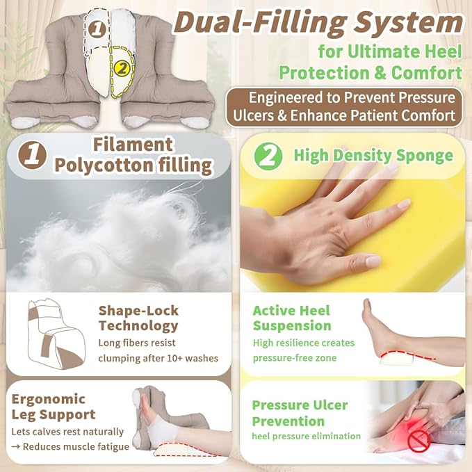 EZ Assistive 2pcs Heel Protector Cushion Foot Pillow Remove Pressure and Bedsores, Heel Protectors for Pressure Sores for Heal Protection, Khaki