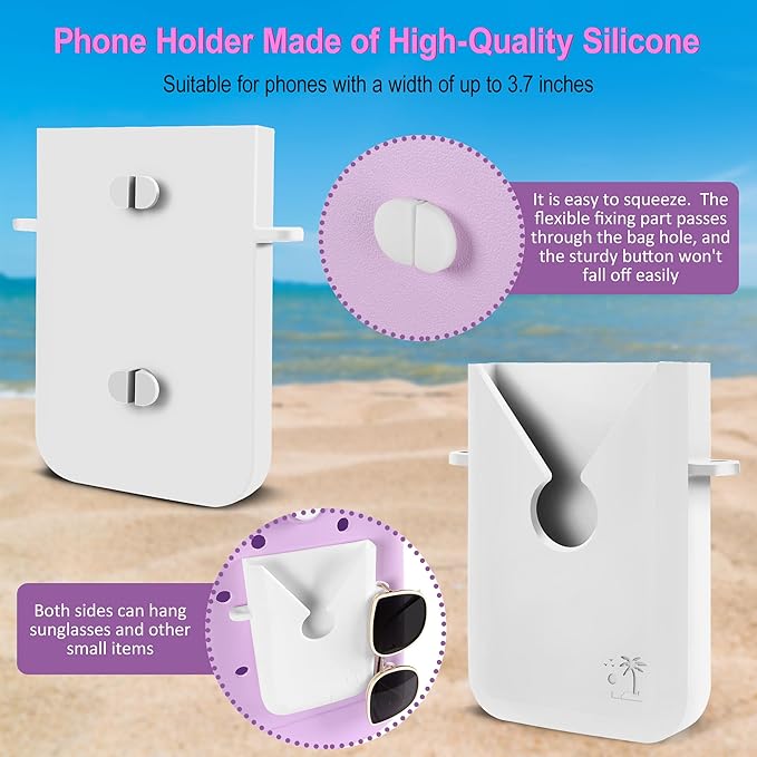 6PCS Compatible with Original Medium and Large Bogg Bag,Phone Holder for Inside and Outside of Bogg Bag Accessories,PVC Insert Bags,Hooks,and Keychain(White)
