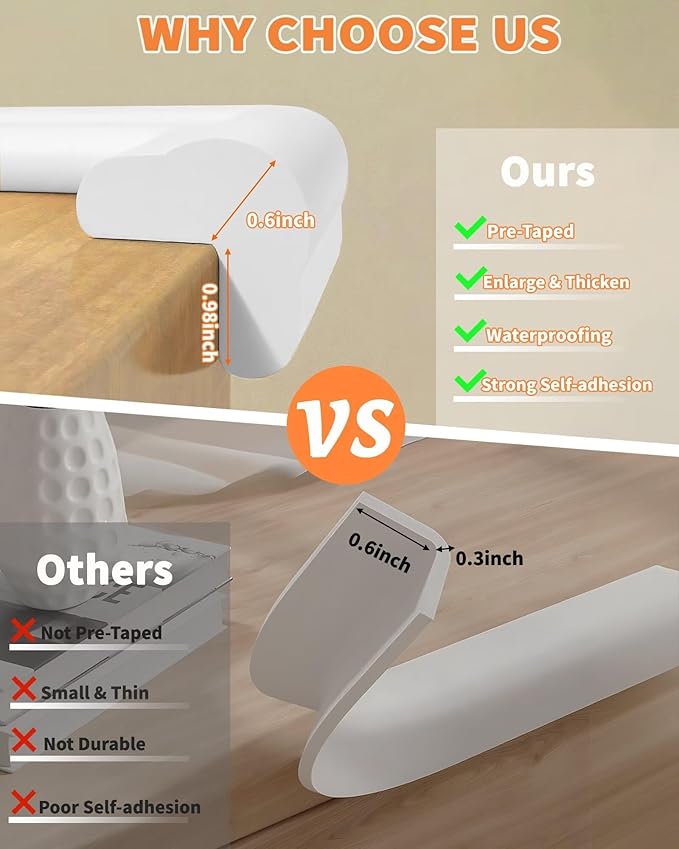 QYV Edge Corner Protector Baby Proofing, 6.56FT 0.6'' Thicken L-Shape Furniture Fireplace Safety Bumper Guard with 6 Corners, Pre-Taped, Soft NBR Rubber Foam, Table Edge Protector for Baby(White-gray)
