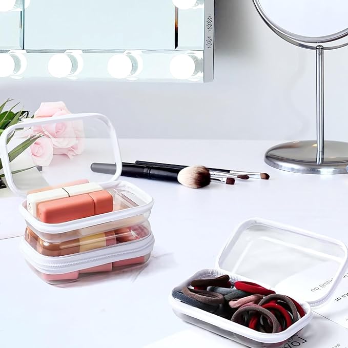 Clear Hard Shell Zipper Case Clear Zipper Pouches, Travel Toiletry Bag & Waterproof Makeup Organizer, Diaper bag, Plastic Pouch for Office Home Storage, White 3 Pack, LSS