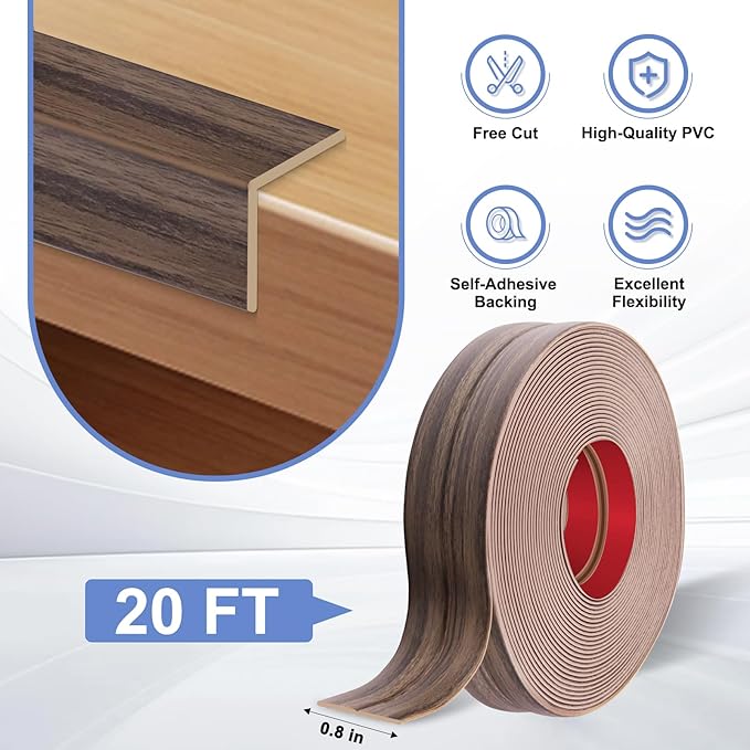 Wall Corner Protector Moulding Trim Peel and Stick Wall Corner Guards Trim Flexible Self Adhesive Edge Protector Moulding, 0.8 in x 20 Ft, Smoked Brown Wood