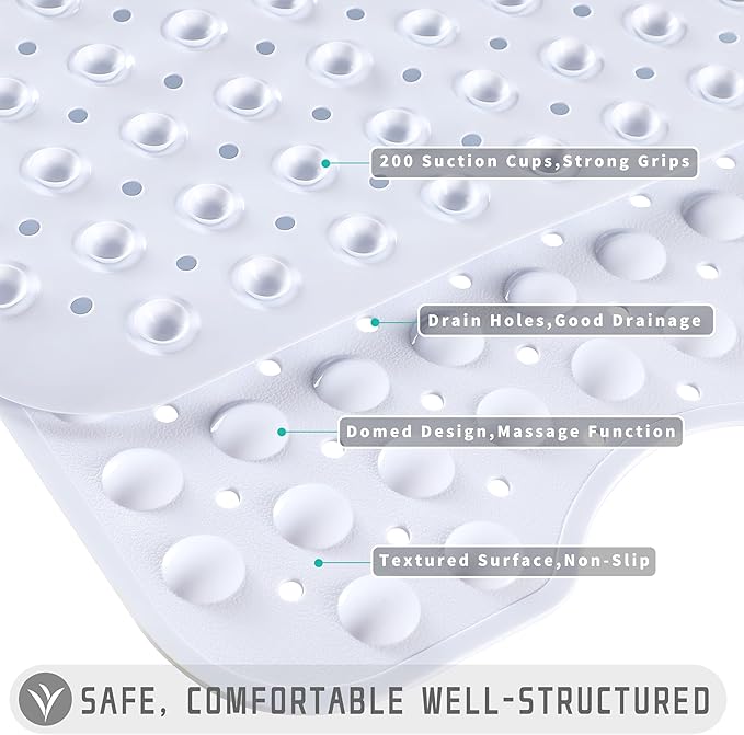 Yimobra 2-Pack Shower Mat Bathtub Mat Non Slip 40 x 16, Bath Mat for Tub Floor with Big Suction Cups and Drain Holes, Machine Washable Shower Mats for Inside Shower, Phthalate Latex Free, White