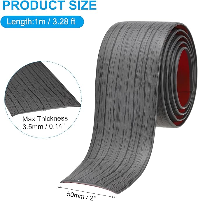 PATIKIL Self Adhesive Floor Transition Strip 2 in x 3 Ft, Vinyl Laminate Floor Flat Divider for Joining Floor Gaps Doorways Carpet Cover Floor Tiles Dark Gray Grain