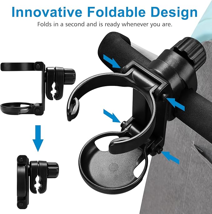 Accmor Stroller Cup Holder, Foldable Universal Cup Holder, 360 ° Rotatable Bottle Holder for Stroller, Bike, Wheelchair, Walker, Scooter ﻿