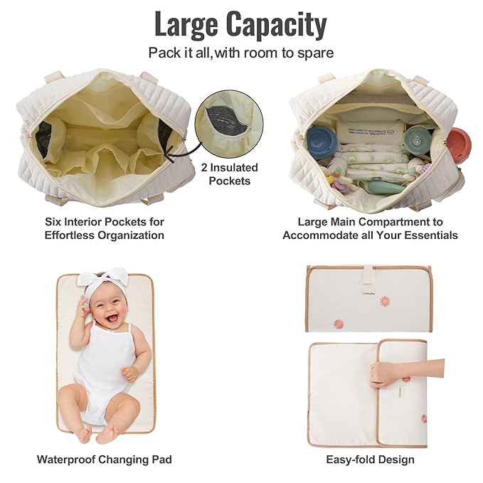 3pc Diaper Bag Tote Set, Hospital Bag for Labor & Delivery, Maternity Travel Bag with Changing Pad & Pacifier Case