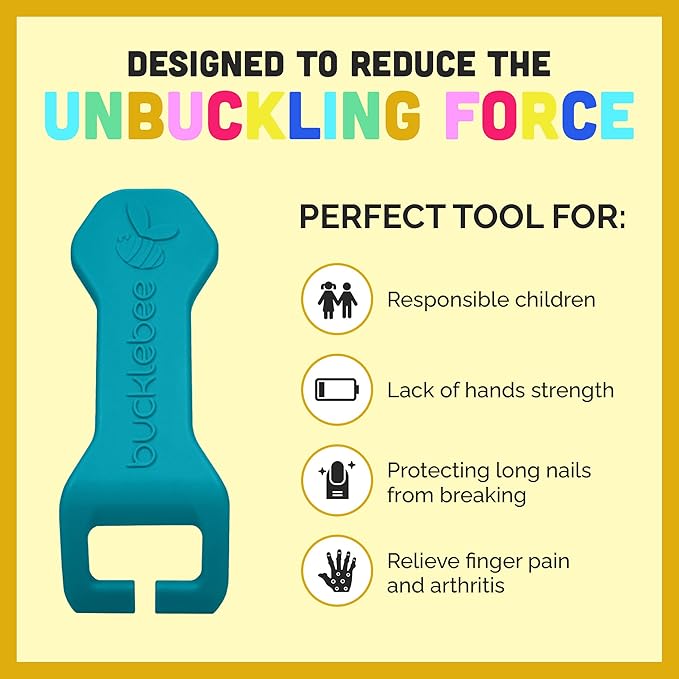 Bucklebee Easy Car Seat Buckle Release Aid for Children Unbuckle Car Seat Release Tool - Button Pusher - Opener for Nails - Buckle Release Tool (2 Packs Teal)