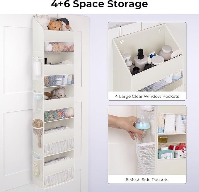GRANNY SAYS Over The Door Organizer, 5-Shelf Behind The Door Storage with 8 Pockets and Clear Window, Anti Tilt 45lb Large Capacity Hanging Storage for Bedroom, Stuffed Animal, Beige, 2 Pack
