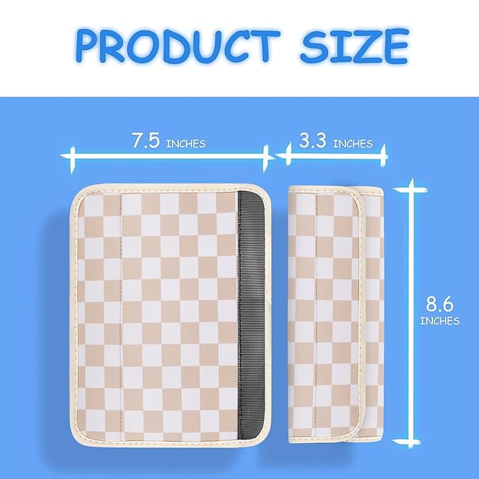 YR Seat Belt Cover for Kids, Soft Comfort Seat Belt Cushion for Children, Cute Cartoon Pattern Car Seat Belt Pads Cover for Girls and Boys, 1 Pack (Almondand Cream Checkered)