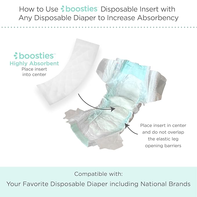 Overnight Diaper Leak Stopper, Super Boosties Disposable Inserts, Use with Pampers Sizes 2-6, Honest Hybrid Diaper Cover Sz Small, Amazing Baby Cover Sz 2, Pocket-Sling Compatible, 4.3x11 in, 32 count