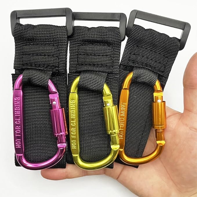 Baby Stroller Hook, Carry 30 lbs per Stroller Carabiner Clip, Adjustable Baby Stroller & Car Seat Hook for Hanging Diaper Bag, Wheelchair,Golf cart, Shopping and Pet Cart(2 Pcs Silver)
