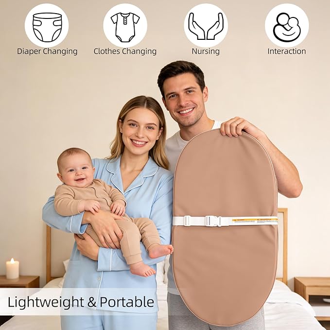 Baby Changing Pad, Waterproof Vegan Leather Wipeable Diaper Changing Pad with Safety Strap Non-Slip Changing Mat for Dresser & Table