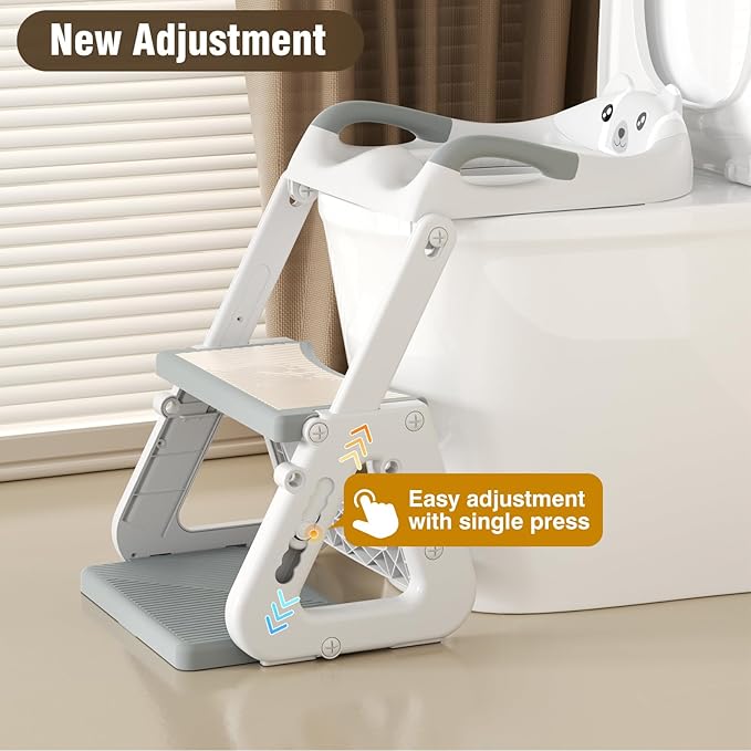 Potty Training Toilet Seat with Step Stool Ladder, Detachable Triangular Stabilized Base 2-IN-1 Toddler Toilet Seat with Splash Guard, Anti-Slip Pad, and Step Stool (Elegant Grey)