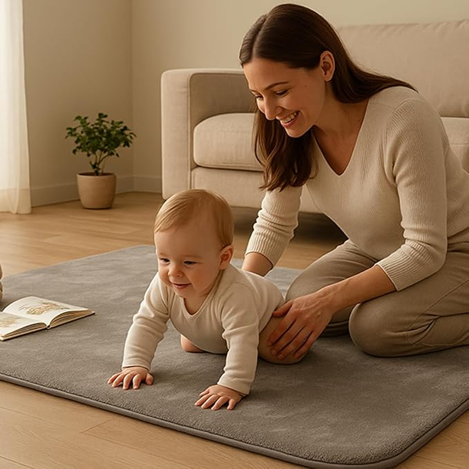 Baby Play Mat for Floor, 1.2″ Thick Foam 118X79 Playpen Mat, Ultra-Soft Velvet for Tummy Time & Crawling, Non-Slip Backing and Easy to Clean, Safe for Infants, Toddlers, and Kids (Gray)