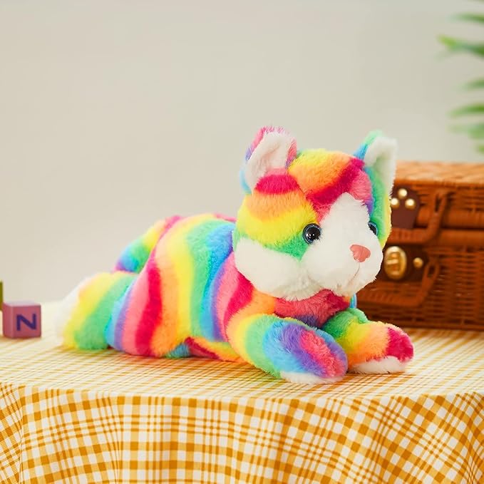 Glow Guards Light up Rainbow Cat Stuffed Animal Soft Kitty Plush Toy with LED Night Light Christmas Children's Day Birthday Gifts for Toddlers Kids Boys and Girls Children, 13''