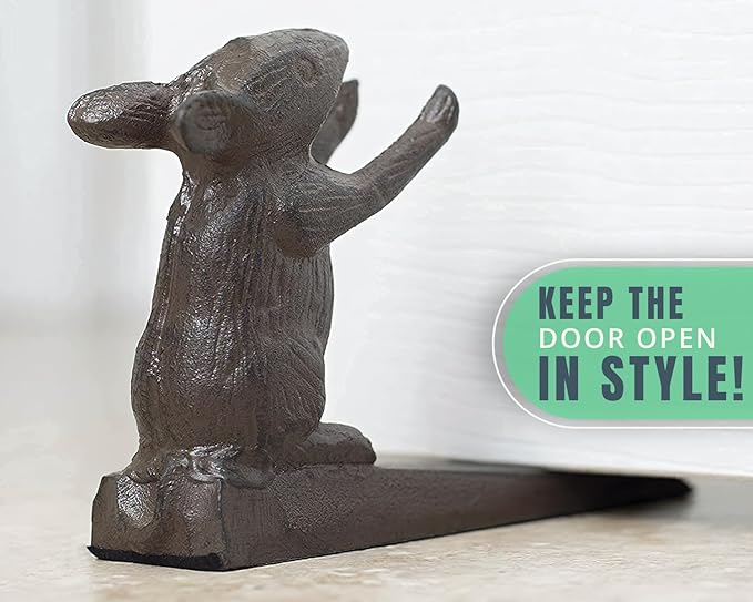 Comfify Vintage Cast Iron Mouse Door Stop Wedge – One Heavy Decorative Piece with Felt Bottom – Rust Brown Finish
