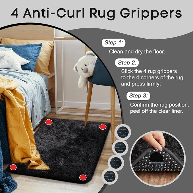 Ophanie Area Rugs for Bedroom Living Room,Color 3- Black,Size 2' x 3',Shape Rectangular