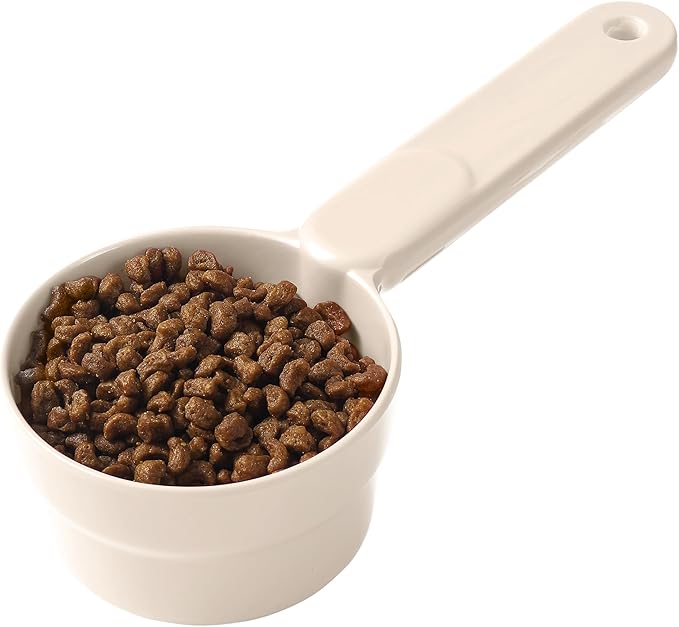 Joyinjojo Dog Food Scoop 1 Cup 1/2 Cup - Melamine Dog Food Measuring Cup, Pet Food Scoop for Dog Cat...Comfortable Long Handle for Easy to Scoop Food, White 1 Cup