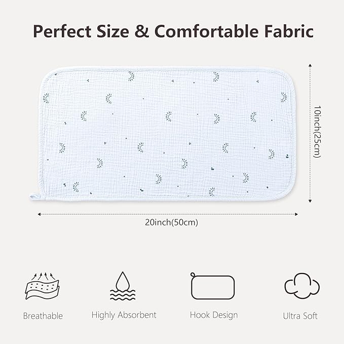 Susurration Muslin Burp Cloths, Soft Baby Burping Cloths for Unisex Boys and Girls, Newborn Essentials Large Extra Absorbent Washcloths, 20x10in, 6 Pack